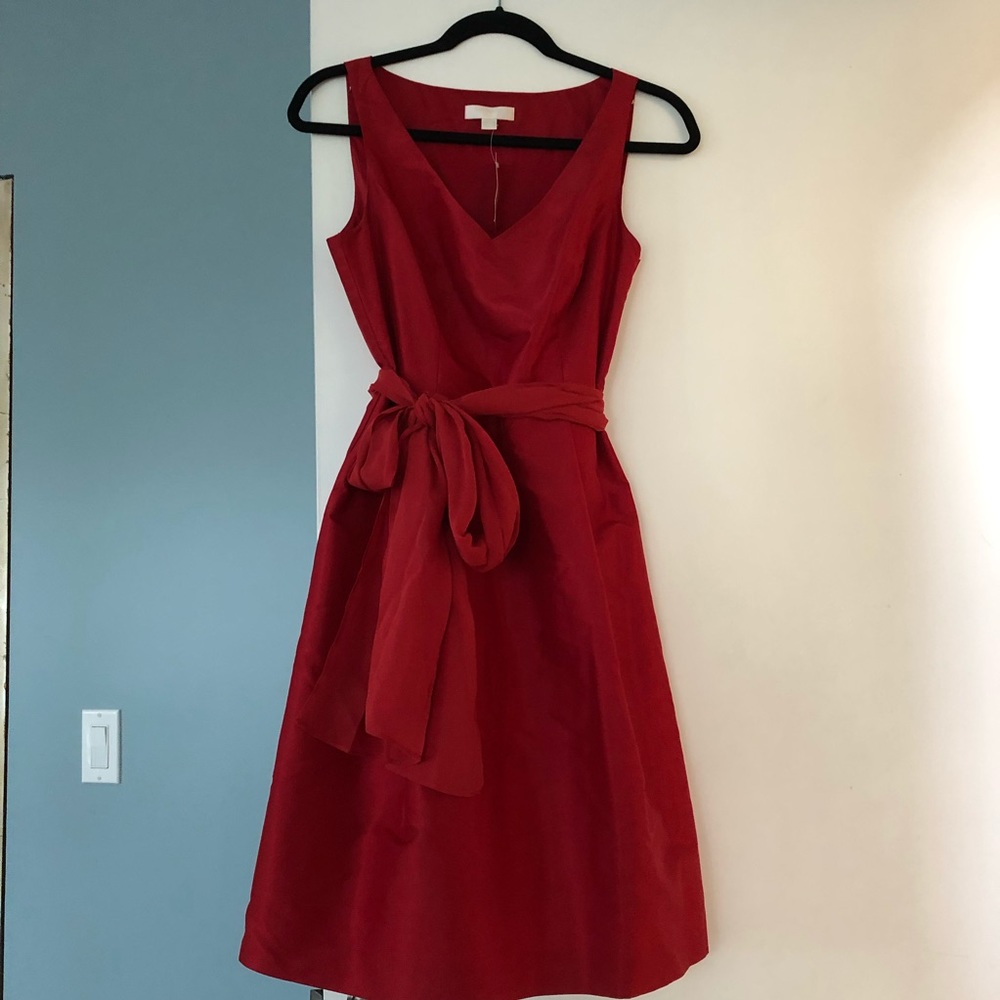 Ann Taylor dark red silk dress with tie waist
